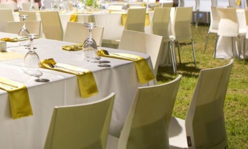 הלופט הירוק - שולחנות מעוצבים לבנים על מדשאות בטבע