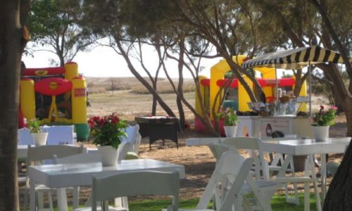 הפינה בצל האשל-סידור שולחנות בשטח וצל עצים